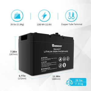 RENOGY 12V 100Ah Smart Lithium Iron Phosphate Battery Batteries Renogy 