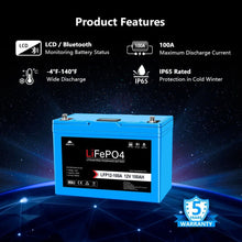 Load image into Gallery viewer, 12V 100AH LiFePO4 Deep Cycle Lithium Battery / Bluetooth /Self-heating / IP65 Battery SunGoldPower 