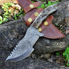 Load image into Gallery viewer, 10”Custom Hand Made Forged Damascus Steel Tracker Hunting Camping Knife With Ram Horn Handle WH 3845 Tracker Knife White Hills Knives 