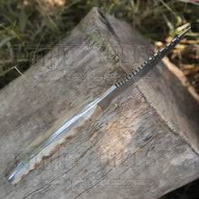 Load image into Gallery viewer, 10”Custom Hand Made Forged Damascus Steel Tracker Hunting Camping Knife With Ram Horn Handle WH 3845 Tracker Knife White Hills Knives 