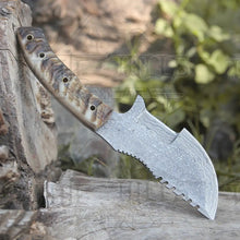 Load image into Gallery viewer, 10”Custom Hand Made Forged Damascus Steel Tracker Hunting Camping Knife With Ram Horn Handle WH 3845 Tracker Knife White Hills Knives 