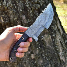 Load image into Gallery viewer, 10”Custom Hand Made Forged Damascus Steel Tracker Hunting Camping Knife With Ram Horn Handle WH 3845 Tracker Knife White Hills Knives 
