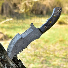 Load image into Gallery viewer, 10”Custom Hand Made Forged Damascus Steel Tracker Hunting Camping Knife With Ram Horn Handle WH 3845 Tracker Knife White Hills Knives 