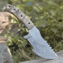 Load image into Gallery viewer, 10”Custom Hand Made Forged Damascus Steel Tracker Hunting Camping Knife With Ram Horn Handle WH 3845 Tracker Knife White Hills Knives 