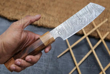 Load image into Gallery viewer, 11&quot; Handmade Santoku Damascus Chef Knife Olive Wood &amp; Dark wood Handle with Leather Sheath Chef Knife White Hills Knives 