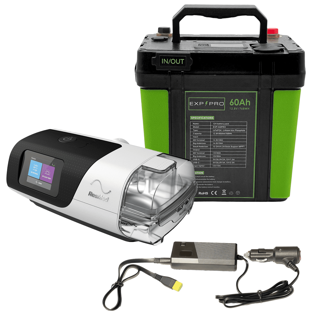 EXP240PRO CPAP Battery with DC Cord | Portable Solar Rechargeable LiFePO4 Battery EXP240PRO EXP PRO ResMed AirSense 11 / AirCurve 11 / AirMini DC Power Cord 