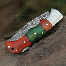 Load image into Gallery viewer, 6.5&quot; Handmade Damascus Pocket Knife - Folding Pocket Knife - Color Wood Handle WH 5032 Folding Knife White Hills Knives 