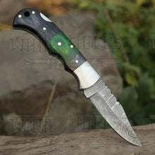 Load image into Gallery viewer, 6.5&quot; Handmade Damascus Pocket Knife - Folding Pocket Knife - Color Wood Handle WH 5034 Folding Knife White Hills Knives 