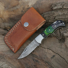 Load image into Gallery viewer, 6.5&quot; Handmade Damascus Pocket Knife - Folding Pocket Knife - Color Wood Handle WH 5034 Folding Knife White Hills Knives 