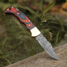 Load image into Gallery viewer, 6.5&quot; Handmade Damascus Pocket Knife - Folding Pocket Knife - Stained Wood Handle WH 5028 Folding Knife White Hills Knives 
