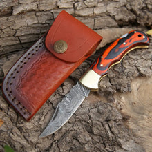 Load image into Gallery viewer, 6.5&quot; Handmade Damascus Pocket Knife - Folding Pocket Knife - Stained Wood Handle WH 5028 Folding Knife White Hills Knives 