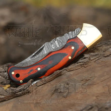 Load image into Gallery viewer, 6.5&quot; Handmade Damascus Pocket Knife - Folding Pocket Knife - Stained Wood Handle WH 5028 Folding Knife White Hills Knives 
