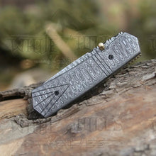 Load image into Gallery viewer, 7&quot; Handmade Damascus Steel Pocket Knife - Tanto Style Blade Folding Knife WH 5025 Folding Knife White Hills Knives 