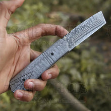 Load image into Gallery viewer, 7&quot; Handmade Damascus Steel Pocket Knife - Tanto Style Blade Folding Knife WH 5025 Folding Knife White Hills Knives 