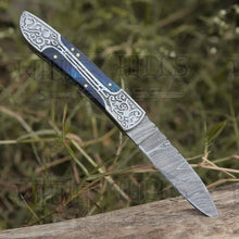 Load image into Gallery viewer, 8&quot; Handmade Blue Dollar Sheet Handle Folding Pocket Knife With Engraved Frame Work Folding Knife White Hills Knives 