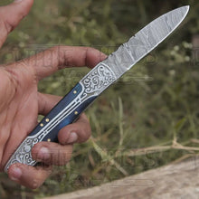 Load image into Gallery viewer, 8&quot; Handmade Blue Dollar Sheet Handle Folding Pocket Knife With Engraved Frame Work Folding Knife White Hills Knives 