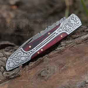 8" Handmade Red Dollar Sheet Handle Folding Pocket Knife With Engraved Frame Work Folding Knife White Hills Knives 