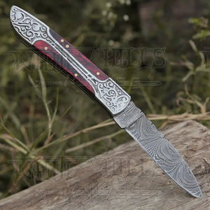 8" Handmade Red Dollar Sheet Handle Folding Pocket Knife With Engraved Frame Work Folding Knife White Hills Knives 