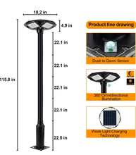 Load image into Gallery viewer, 1500W Commercial Solar Flag Pole Outdoor Lamp Post Light with 98 inch Pole IP67 Waterproof With Remote solar street light Outdoor Solar Outlet 