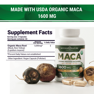 USDA Organic Maca Root Capsules Vitamins & Supplements Mother Nature Organics 