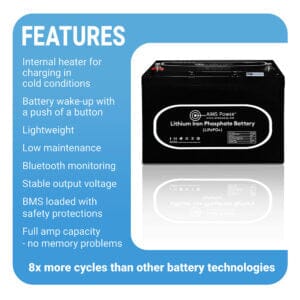 Aims Power Lithium Battery with Wake Up, Heater & BT Monitoring 12V 104Ah LiFePO4 Batteries Solar Power Lifestyle 