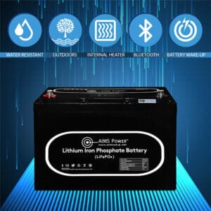 Aims Power Lithium Battery with Wake Up, Heater & BT Monitoring 12V 104Ah LiFePO4 Batteries Solar Power Lifestyle 