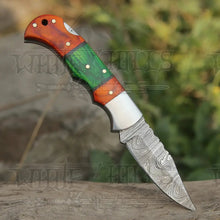 Load image into Gallery viewer, White Hills Knives Folding Knife 6.5" Handmade Damascus Pocket Knife - Folding Pocket Knife - Color Wood Handle WH 5032