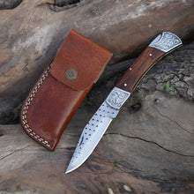 Load image into Gallery viewer, White Hills Knives Folding Knife 9" Handmade Engraved Bolster Pocket Knife - Pocket Folding Knife - Dark Wood Handle WH 5035