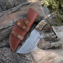 Load image into Gallery viewer, White Hills Knives Tracker Knife 10”Custom Hand Made Forged Damascus Steel Tracker Hunting Camping Knife With Ram Horn Handle WH 3845