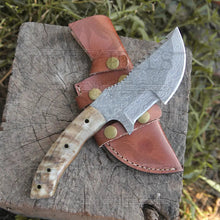 Load image into Gallery viewer, White Hills Knives Tracker Knife 10”Custom Hand Made Forged Damascus Steel Tracker Hunting Camping Knife With Ram Horn Handle WH 3845