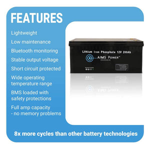 AIMS Power Lithium Battery 12V 200Ah LiFePO4 Lithium Iron Phosphate with Bluetooth Monitoring Batteries AIMS Power 