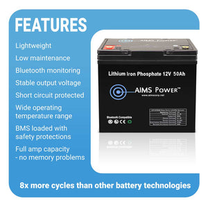 AIMS Power Lithium Battery 12V 50Ah LiFePO4 Lithium Iron Phosphate with Bluetooth Monitoring Batteries AIMS Power 