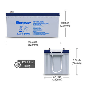 Renogy Deep Cycle Hybrid GEL Battery 12 Volt 200Ah Batteries Renogy 